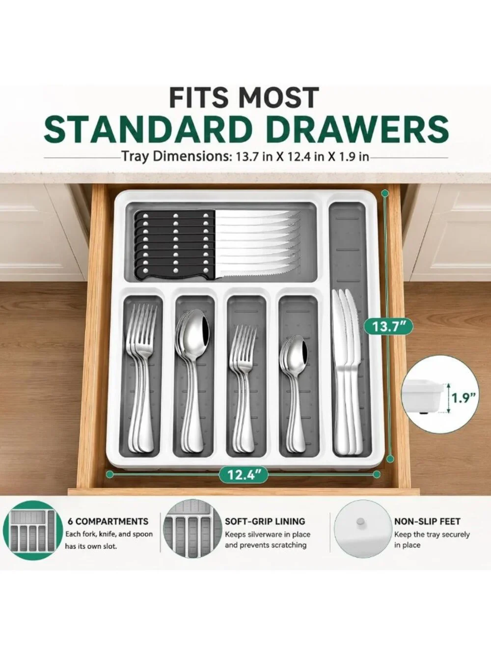 49-Piece Stainless Steel Silverware Set for 8 with Organizer, Dishwasher Safe